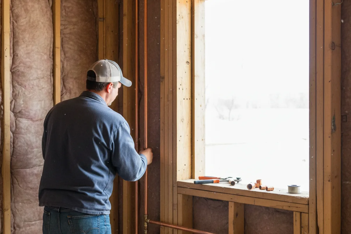Licensed plumber running new copper supply lines in a Logansport home
